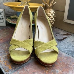 Boden Chartreuse peep-toe suede heels